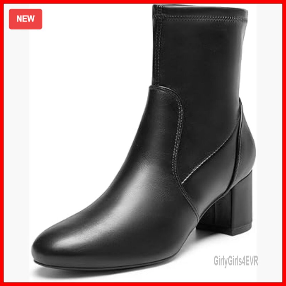 Women's Fitted Stretch Ankle Boots Low Chunky Heel Almond Toe Booties